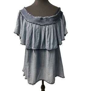 Lane Bryant Denim Blue Off The Shoulder Ruffle Top 14/16